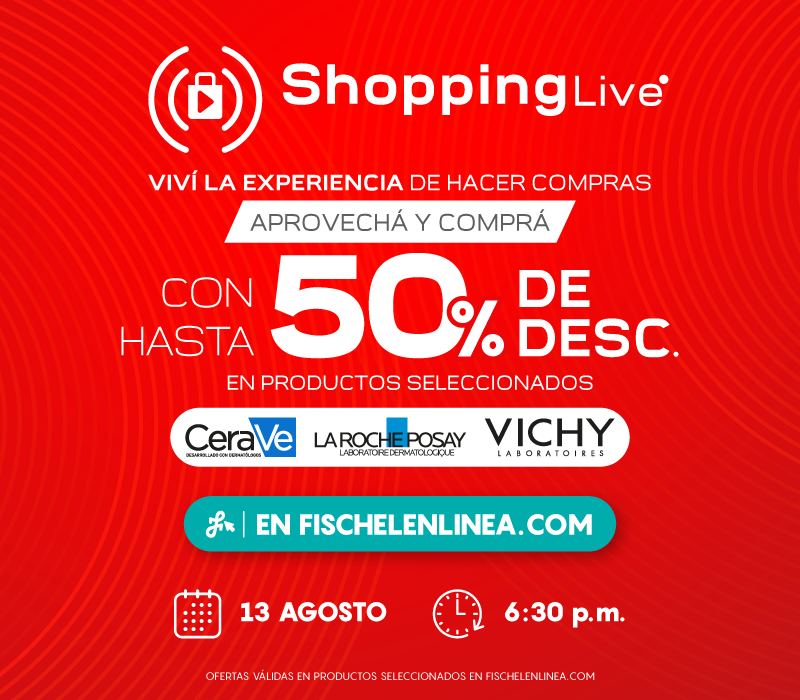 Live Shopping de L'Oréal en Farmacias Fischel, jueves 13 de agosto. Ver en YouTube.